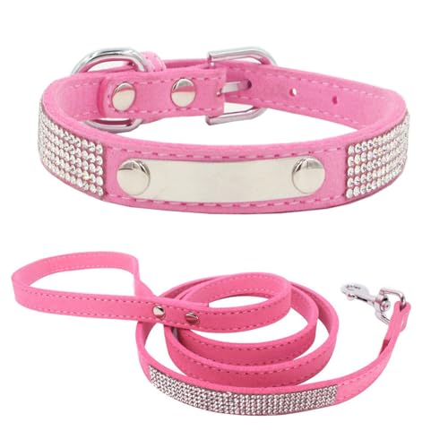 Hundehalsband aus weichem Leder, gepolstert, personalisierbar, mit gravierbarem Namensschild für 25,4 - 31,8 cm große Hunde, Rosa von Fyearfly