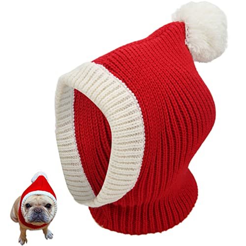 Weihnachts-Haustiermütze, Hunde-Wintermütze, Rote Haustier-Weihnachts-Winter-warme Strickmütze für Kleine und Mittelgroße Hunde, Welpen, Katzen (L) von Fyearfly