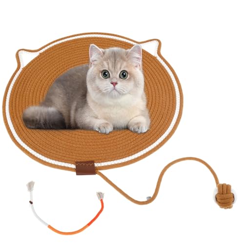 Fyeme 2 Stück Katzenspielzeug mit Ball Katzen Kratzbrett 50cm mit Katzenbeißseil 60cm Kann Aufgehängt Interaktives Katzenspielzeug für Zähne Knirschen Zähne Reinigen Zahnfleisch Schützen (Orange) von Fyeme