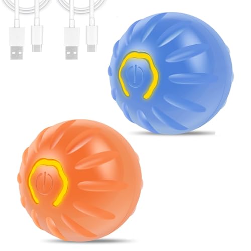 Fyeme 2 Stuck Hundespielzeug Ball Elektrisch Magic Ball Hund USB Aufladung Dynamische Beleuchtung Intelligente Hindernisvermeidung Interaktives Hundespielzeug für Hunde (Blau + Orange) von Fyeme