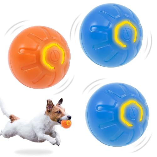 Fyeme 3 Stuck Hundespielzeug Ball Elektrisch Magic Ball Hund USB Aufladung Dynamische Beleuchtung Intelligente Hindernisvermeidung Interaktives Hundespielzeug für Hunde (2 Blau + Orange) von Fyeme