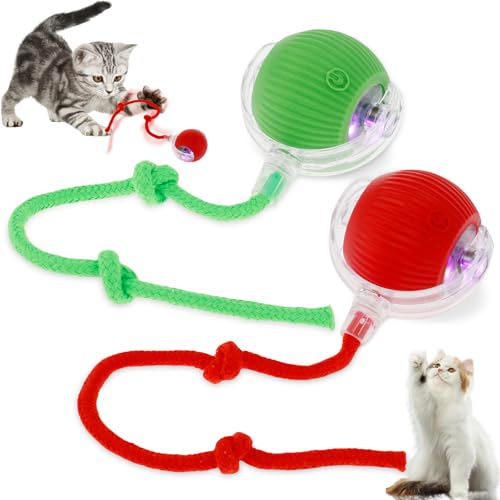 Fyeme Interaktives Katzenspielzeug Elektrisch mit USB Aufladung 3 Modi Chewie Rolling Ball Intelligente Geplante Pausen Bewegliches Katzenspielzeug Kann Automatisch Die Richtung Ändern (RotB+GrünB) von Fyeme