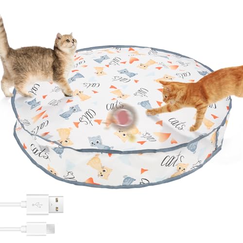 Interaktives Katzenspielzeug Ball mit Doppelschicht Jagdhaube 2 in 1 Interactive Cat Toy mit 3 Modi Katzenspielzeug Elektrisch Ball mit Plüsch für Stimulieren Sie Den Jagdinstinkt Ihrer Katze (Rot) von Fyeme