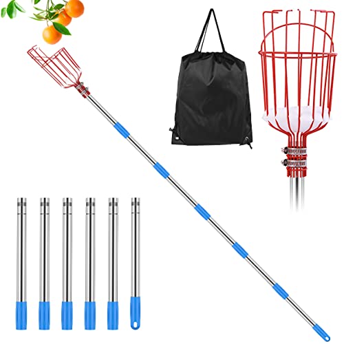 Obstpflücker mit Teleskopstiel Apfelpflücker Kirschenpflücker mit Leichter Edelstahl Teleskoppfahl und Korb Fruit Picker Geeignet für Apfel Orange Viele Früchte (260 cm, Rot) von Fyeme