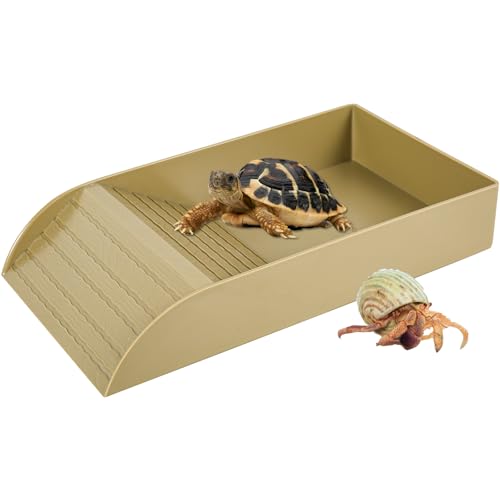 Wasserbecken für Schildkröten 36×20×6cm Wasserschildkröten Zubehör mit Kletterrampe Anti-Rutsch Design Schildkröten Zubehör Geeignet für Amphibien Reptilien (Braun, 30.5×14.8×5.8cm) von Fyeme