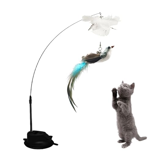 Fyfjur Cat toy, Cat Feather Toys, Interactive cat toy, Cat Teaser With Suction Cup, Cat Wand Toy, Detachable Suction Cup Feather Wand Cat Steel Wire Feather Bird Toys for Indoor Cats Kitten Toys von Fyfjur