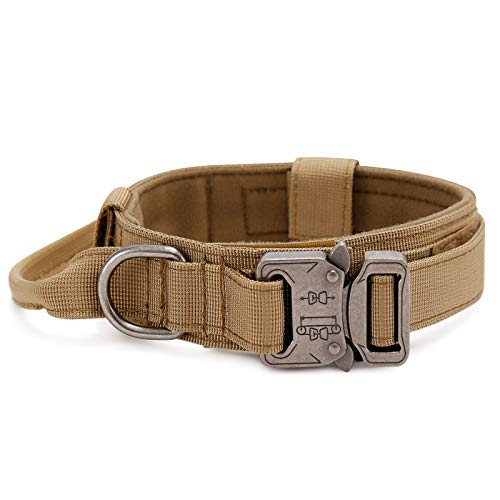 G-raphy Taktisches Hundehalsband Training Nylon Hunde Halsband Verstellbar mit Kontrollgriff und Metallschnalle für Hunde (L, Braun) von G-raphy