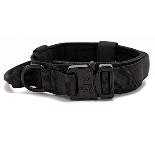 G-raphy Taktisches Hundehalsband Training Nylon Hunde Halsband Verstellbar mit Kontrollgriff und Metallschnalle für Hunde (L, Schwarz) von G-raphy