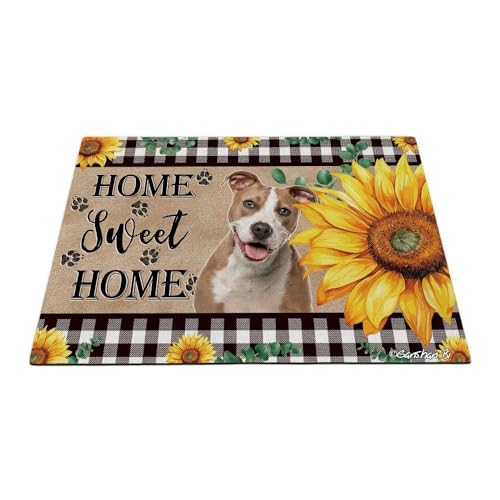 GABSHAIM Fußmatte mit lustigem Staffordshire Terrier, Motiv: Sonnenblumen, Motiv: Sweet Home, Buffalo Plaid Bodenmatte, Heimdekoration, Teppich, 69,8 x 45 cm, Stil 1 von GABSHAIM