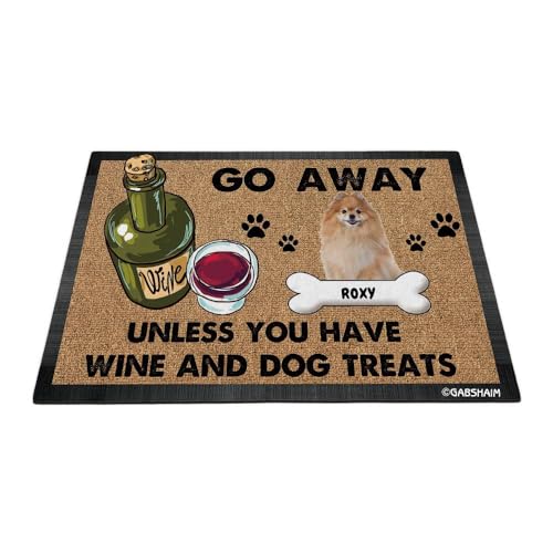 GABSHAIM Fußmatte mit lustigem Zwergspitz, personalisierbar, Aufschrift "Go Away Unless You Have Dog Treats", Bodenmatte für Eingangstür, 89,9 x 60 cm von GABSHAIM