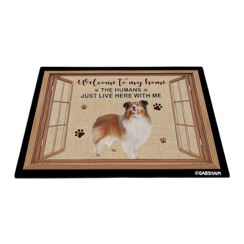 GABSHAIM Sheltie Fußmatte "Welcome to Dog by The Window Paws", Fußmatte, Heimdekoration, Teppich für Hundeliebhaber, 70 x 45 cm von GABSHAIM