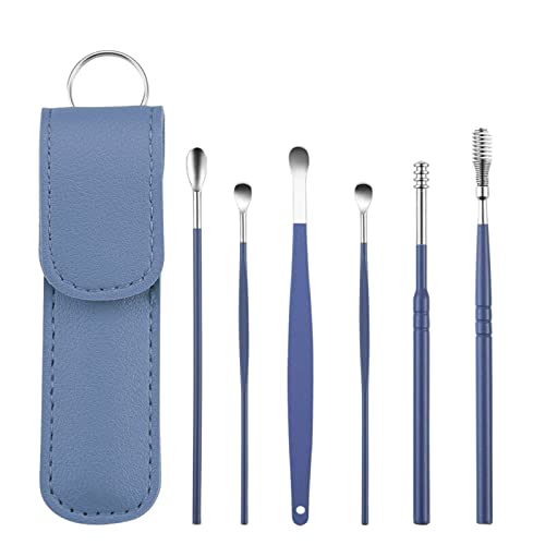 Ohrduschen Edelstahl-Ohrpflücker 6-teiliges Set für Kinder und Erwachsene Ohrpflücker Ohrpflücker-Set Werkzeugreiniger Mittel Gegen Ohrmilben Katze (Blue, One Size) von GADXE