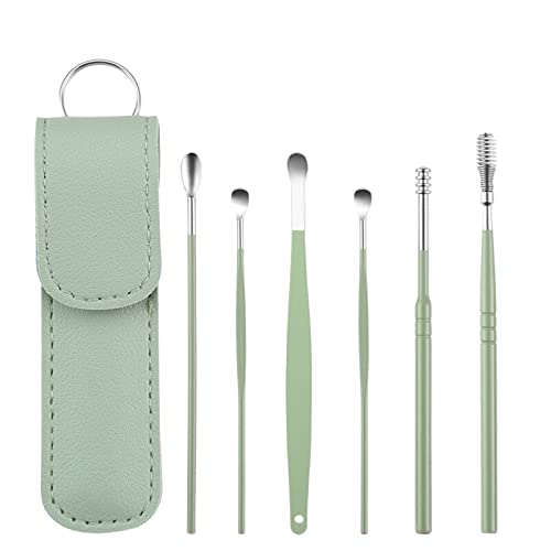 Ohrduschen Edelstahl-Ohrpflücker 6-teiliges Set für Kinder und Erwachsene Ohrpflücker Ohrpflücker-Set Werkzeugreiniger Mittel Gegen Ohrmilben Katze (Green, One Size) von GADXE