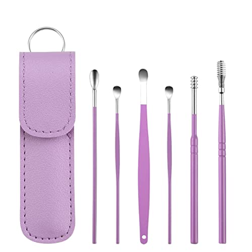 Ohrduschen Edelstahl-Ohrpflücker 6-teiliges Set für Kinder und Erwachsene Ohrpflücker Ohrpflücker-Set Werkzeugreiniger Mittel Gegen Ohrmilben Katze (Purple, One Size) von GADXE