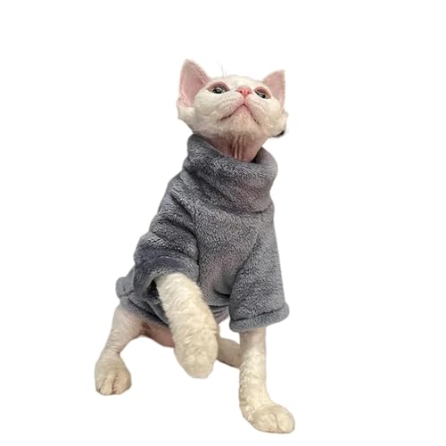 GAGALU Winter-Katzenkleidung, Rollkragenpullover, Mantel, Winter, warme Katzenkleidung, weicher flauschiger Pullover, Shirt, Grau, Größe S von GAGALU