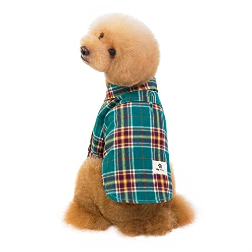 Hundekleidung, Kleidung, Druckknopfverschluss, Karomuster, für kleine Hunde, weich, lässig, für Teddy, Sommer (Color : Grün, Size : XL) von GAGMXE
