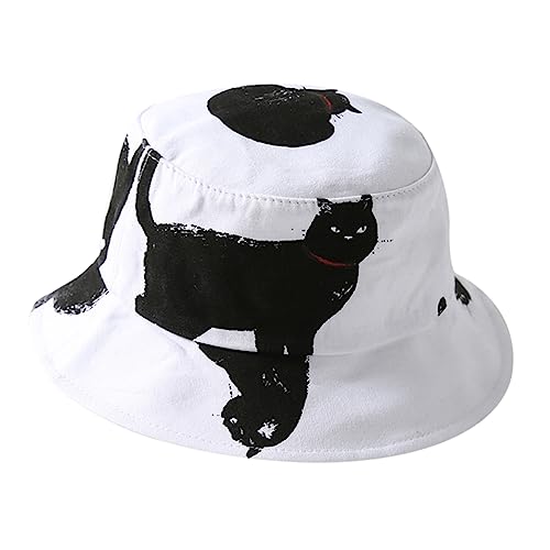 GALPADA 1Stk Katzenschüsselhut caps kloburste schützenhut mützen Hats White Cap Katzenhut Katzen Hut katzenmütze die hatd strandloege Schützender Hut Sonne Bedruckter Fischerhut Weiß von GALPADA