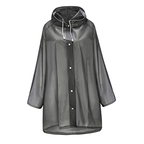 GALPADA Regenmantel Verdickter Eva-regenponcho für Erwachsene Outdoor-regenbekleidung mit Kapuze und Elastischen Ärmeln Tragbarer Regenmantel in Durchscheinendem Schwarz von GALPADA