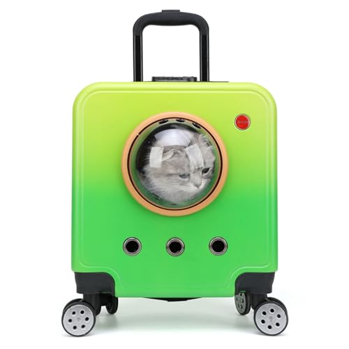 Kunststoff Katzentransportbox mit Teleskopgriff und Rädern für Kleine Katzen Hunde und Kaninchen, Tragbare Katzentragetasche für Reisen,42 * 24 * 38cm (Color : Green) von GAMAK