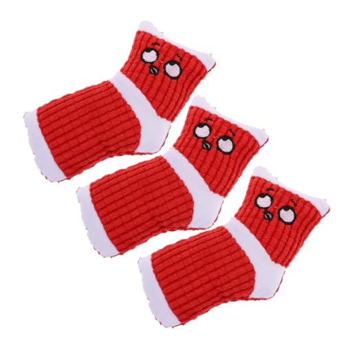 GANAZONO 3st Langeweile Hundepfotenreiniger rutschfeste Hundesocken Hundepfotensocken Quietschspielzeug Für Hunde Klingendes Beißendes Socken Für Hunde Welpe Rot Plüsch von GANAZONO