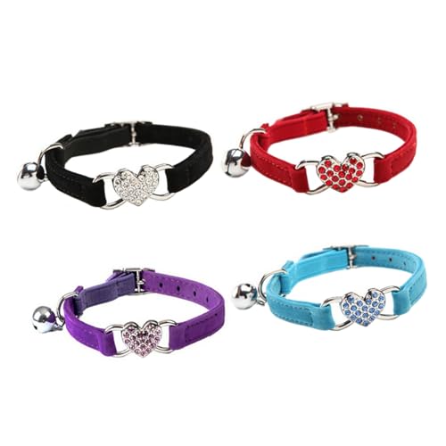 GANAZONO 4 Stück Farbe Diamant Katzenhalsband Katzenstreu Hund einstellbar Halter Glocke Herz Katzen Kleidung Katzen Klamotten Sicherheitshalsbänder für Katzen Katzenbedarf Polyester von GANAZONO