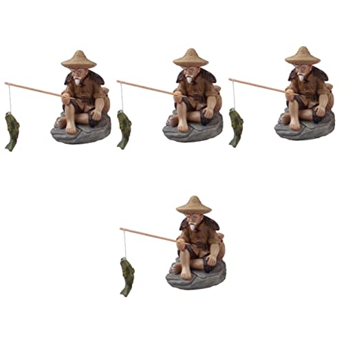 GANAZONO 4 Stück Fischer-Statue Mini-fischerfigur Dekoration Angel-dekor Miniatur-fischerstatue Fischer Figur Sitzung Bonsai-fischerfigur Esstischdekoration Harz Statuette Haushalt von GANAZONO