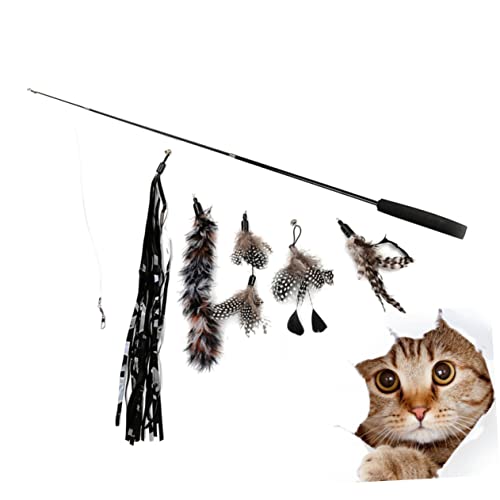 GANAZONO 6St Interaktiver Spielzeugstab Katzenspielzeug Katzenfutter kräuseln Plüsch für Kitten cat Toy -Teaser Katze Zauberstab Black von GANAZONO