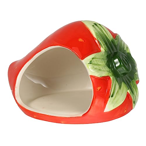 GANAZONO Keramisches Hamster Nest Cartoon Mini Hütte Für Hamster Kühlnest Aus Keramik Süßes Hamsterhaus Für Angenehme Schlafumgebung Für Kleine Nager Design Erdbeere von GANAZONO