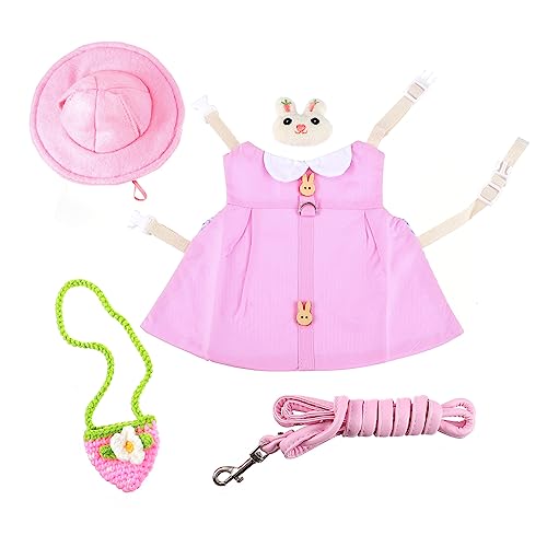 GANAZONO Satz Kleidung für Haustierkaninchen hasenkostüme Bunny Costume Hamsterkleidung Haustieroutfit Tasche Schweine Hund Weste Leine für Haustiere Kaninchen verkleiden Sich Stricken Rosa von GANAZONO