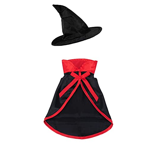 GANDUNQI 2 Stück Halloween Haustier Kostüm Set, Hund Katze Vampir Mini Umhang, Haustier Umhang Vampir Kostüm und Haustier Hexenhut, Halloween Dress Up Schal für Katzen Welpen Cosplay Partys von GANDUNQI