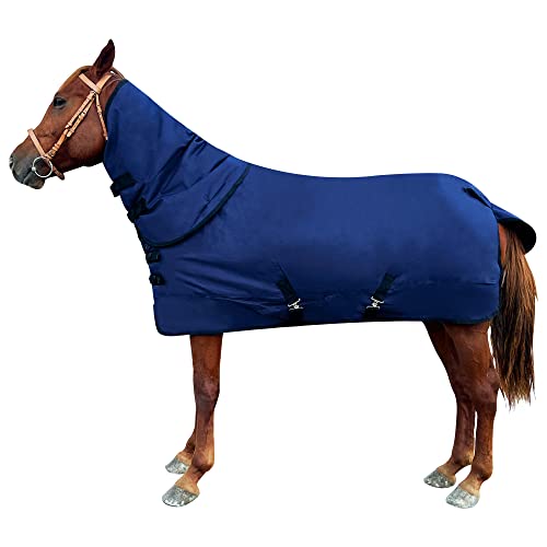 GANGXUN Premium 1200D wasserdichte Winter-Pferdedecke mit abnehmbarem Hals, 220 g warme Baumwollfüllung mit Halsschutz, Blau, 183 cm von GANGXUN