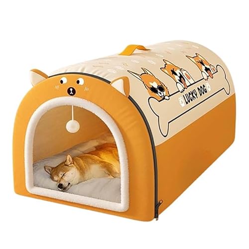 2 in 1 Hundehütte großes Hundebett, faltbar, beruhigende Hundehütte, Haustier-Komfortmatte, rutschfest, warmes Haustier-Iglu-Bett für Hunde Katzen, abnehmbar, waschbar, A, L von GAOCUNBING