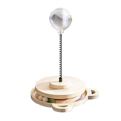 GAOCUNBING Katzen-Leckerli-Spender, Katzenball mit Leckerli-Ball, Katzen-Leckerli-Spender mit Rollbahnball, interaktives Katzenspielzeug aus Holz, mit automatischem Langsam-Feeder-Kugelbär, kleines von GAOCUNBING