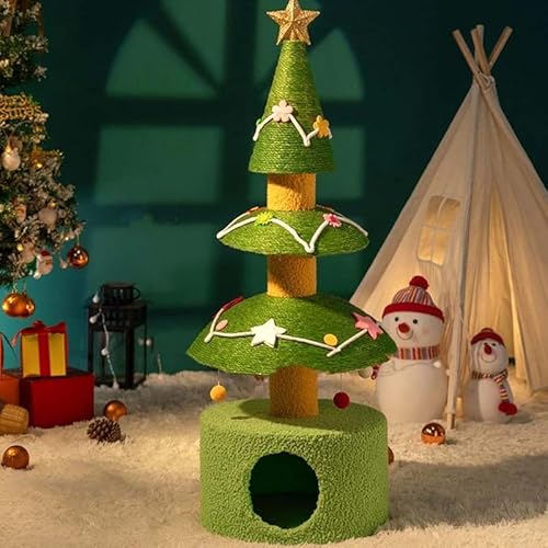 Weihnachtsbaum Groß Katzenkratzbaum, Holz Kratzbaum Sisal Katzenkratzbaum Baum Hoch Weihnachtsbaum Katzenkratzbaum mit Teaser Ball für Katzen von GAOCUNBING