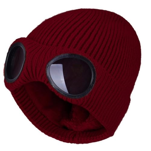 GAOINTELL Skibrille, Skimütze mit Brille, Häkelmütze, Strickmütze, Party, Halloween, Kostüm, Accessoire, Geschenk, Strickmütze für Damen, claret von GAOINTELL