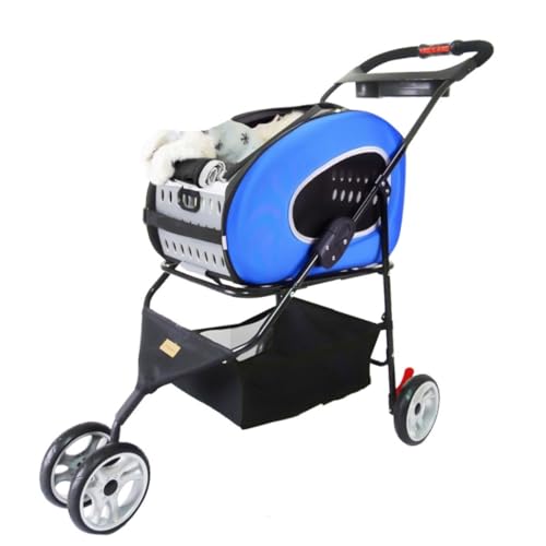 GAOJUNAN Hundewagen Hunde Kinderwagen 5-in-1-Hundekinderwagen Mit Abnehmbarem Träger, Haustier-Kinderwagen-Tragerucksack Für Welpen Und Katzen Bis Zu 17 Pfund Hundebuggy Hunderollstuhl(Blue) von GAOJUNAN