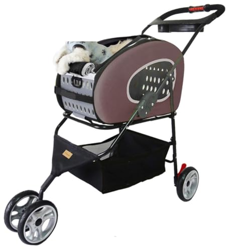 GAOJUNAN Hundewagen Hunde Kinderwagen 5-in-1-Hundekinderwagen Mit Abnehmbarem Träger, Haustier-Kinderwagen-Tragerucksack Für Welpen Und Katzen Bis Zu 17 Pfund Hundebuggy Hunderollstuhl(Brown) von GAOJUNAN