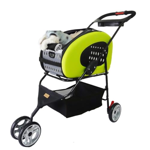 GAOJUNAN Hundewagen Hunde Kinderwagen 5-in-1-Hundekinderwagen Mit Abnehmbarem Träger, Haustier-Kinderwagen-Tragerucksack Für Welpen Und Katzen Bis Zu 17 Pfund Hundebuggy Hunderollstuhl(Grün) von GAOJUNAN