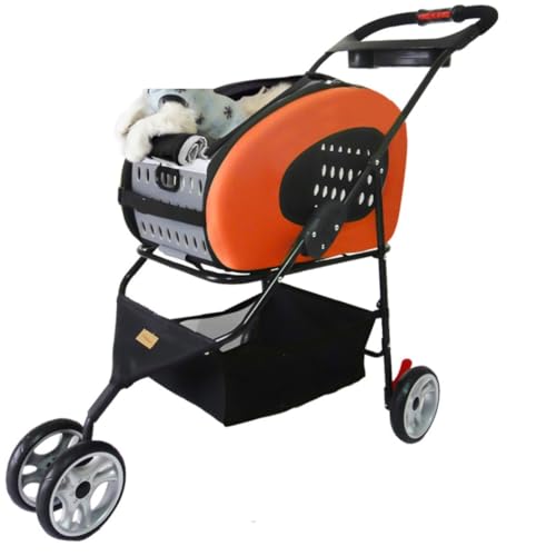 GAOJUNAN Hundewagen Hunde Kinderwagen 5-in-1-Hundekinderwagen Mit Abnehmbarem Träger, Haustier-Kinderwagen-Tragerucksack Für Welpen Und Katzen Bis Zu 17 Pfund Hundebuggy Hunderollstuhl(Orange) von GAOJUNAN