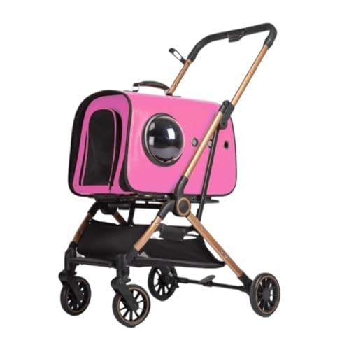 GAOJUNAN Hundewagen Hunde Kinderwagen Faltbarer Haustier-Kinderwagen, 3-in-1-Hundewagen Mit Abnehmbarer Raumtasche Und Aufbewahrungskorb, 4 Räder Für Hunde Und Katzen Hundebuggy Hunderollstuhl(Pink) von GAOJUNAN