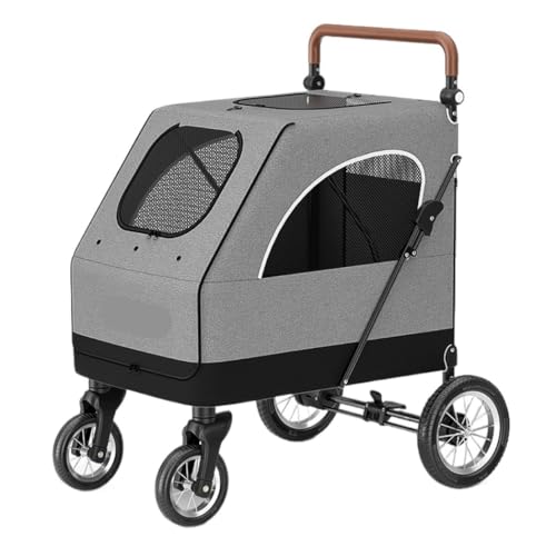 GAOJUNAN Hundewagen Hunde Kinderwagen Faltbarer Hunde-Kinderwagen, Haustier-Kinderwagen, Reiseträger, Atmungsaktiver Kinderwagen Mit 4 Rädern, Verstellbarer Griff Hundebuggy Hunderollstuhl von GAOJUNAN