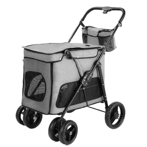 GAOJUNAN Hundewagen Hunde Kinderwagen Zusammenklappbarer Reise-Hunde-Kinderwagen Mit Rädern, Haustier-Kinderwagen Für Kleine, Mittelgroße Hunde Und Katzen Hundebuggy Hunderollstuhl(Grey) von GAOJUNAN