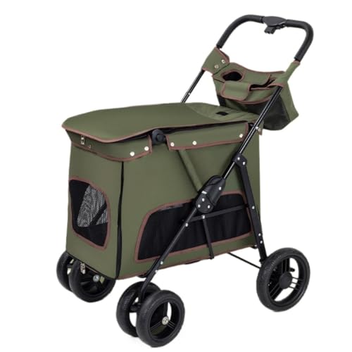 GAOJUNAN Hundewagen Hunde Kinderwagen Zusammenklappbarer Reise-Hunde-Kinderwagen Mit Rädern, Haustier-Kinderwagen Für Kleine, Mittelgroße Hunde Und Katzen Hundebuggy Hunderollstuhl(Grün) von GAOJUNAN