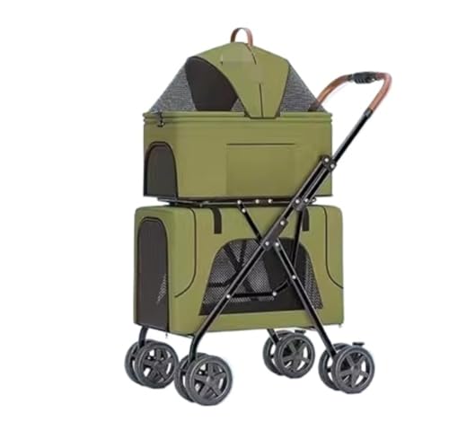 Hundewagen Hunde Kinderwagen 4-in-1-Hunde-Kinderwagen, Doppelter Haustier-Kinderwagen, Faltbarer Katzen-Kinderwagen Mit Abnehmbarer Tragetasche, Aufbewahrungstasche Für 2 Hunde Und Katzen Hundebuggy H von GAOJUNAN