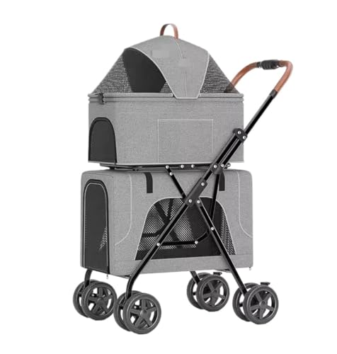 Hundewagen Hunde Kinderwagen 4-in-1-Hunde-Kinderwagen, Doppelter Haustier-Kinderwagen, Faltbarer Katzen-Kinderwagen Mit Abnehmbarer Tragetasche, Aufbewahrungstasche Für 2 Hunde Und Katzen Hundebuggy H von GAOJUNAN