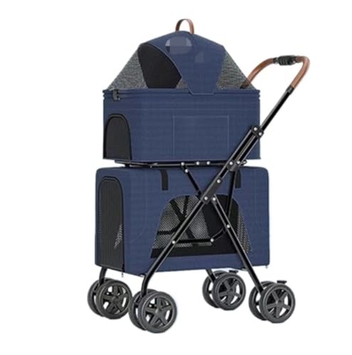 Hundewagen Hunde Kinderwagen 4-in-1-Hunde-Kinderwagen, Doppelter Haustier-Kinderwagen, Faltbarer Katzen-Kinderwagen Mit Abnehmbarer Tragetasche, Aufbewahrungstasche Für 2 Hunde Und Katzen Hundebuggy H von GAOJUNAN