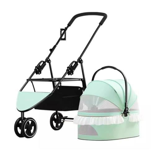 Hundewagen Hunde Kinderwagen Faltbarer Hunde-Kinderwagen, 3-in-1-Haustier-Kinderwagen Mit Abnehmbarem Träger, Aufbewahrungskorb Und 4 Rädern Für Kleine, Mittelgroße Hunde Und Katzen Hundebuggy Hundero von GAOJUNAN