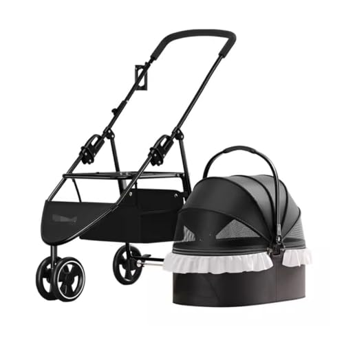 Hundewagen Hunde Kinderwagen Faltbarer Hunde-Kinderwagen, 3-in-1-Haustier-Kinderwagen Mit Abnehmbarem Träger, Aufbewahrungskorb Und 4 Rädern Für Kleine, Mittelgroße Hunde Und Katzen Hundebuggy Hundero von GAOJUNAN