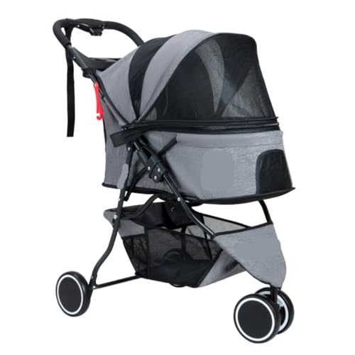 Hundewagen Hunde Kinderwagen Faltbarer Hunde-Kinderwagen Für Hunde Und Katzen Mit Aufbewahrungskorb Und Getränkehalter Für Kleine Und Mittelgroße Katzen Und Hunde Hundebuggy Hunderollstuhl(Grey) von GAOJUNAN