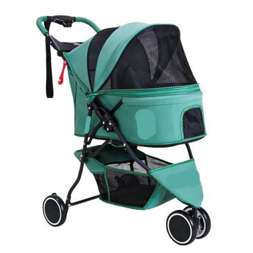 Hundewagen Hunde Kinderwagen Faltbarer Hunde-Kinderwagen Für Hunde Und Katzen Mit Aufbewahrungskorb Und Getränkehalter Für Kleine Und Mittelgroße Katzen Und Hunde Hundebuggy Hunderollstuhl(Grün) von GAOJUNAN